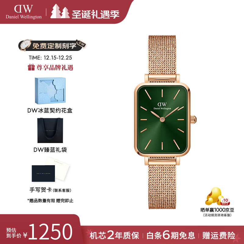 丹尼尔惠灵顿（DanielWellington）dw手表女 复古小方表石英女士手表欧美腕表 七夕礼物送女友 方块小绿表-