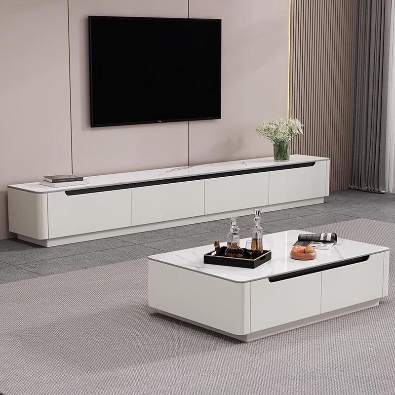 紫文轩全实木极简轻奢岩板客厅电视柜茶几组合落地一体靠墙现代简约烤漆 【全实木柜体】2.4米电视柜（十年质保）