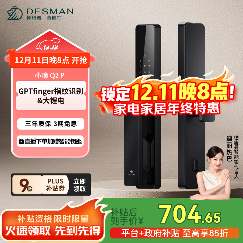 德施曼（DESMAN）智能门锁密码锁入户门 电子锁家用防盗指纹锁 小嘀 Q2P