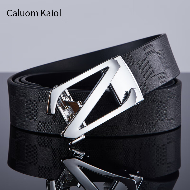 Caluom Kaiol品牌皮带男真皮自动扣鳄鱼纹男士牛皮裤腰带新年礼物送男友 【专柜礼盒】80128儒雅银色 110cm -130cm默认随机（可修剪）