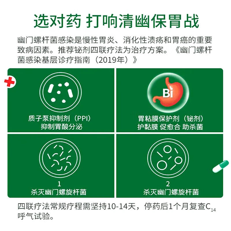 [康复定]枸橼酸铋钾胶囊 0.3g*20粒 12盒装 幽门螺旋杆菌四联药-全新疗法治口臭疗程药去除口气胃痛烧心灼热反酸新疗法国药 14天疗程-双灭菌