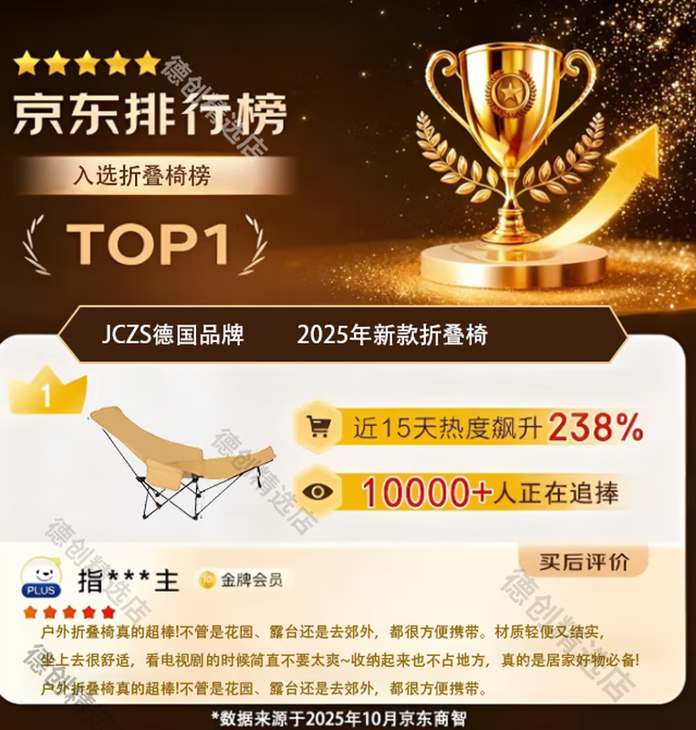 JCZS德国品牌户外可调节折叠椅办公室露营午休可坐可躺椅午休带腿拖月 卡其色三挡调节+可拆卸脚【柔软包裹丨坐躺两用】