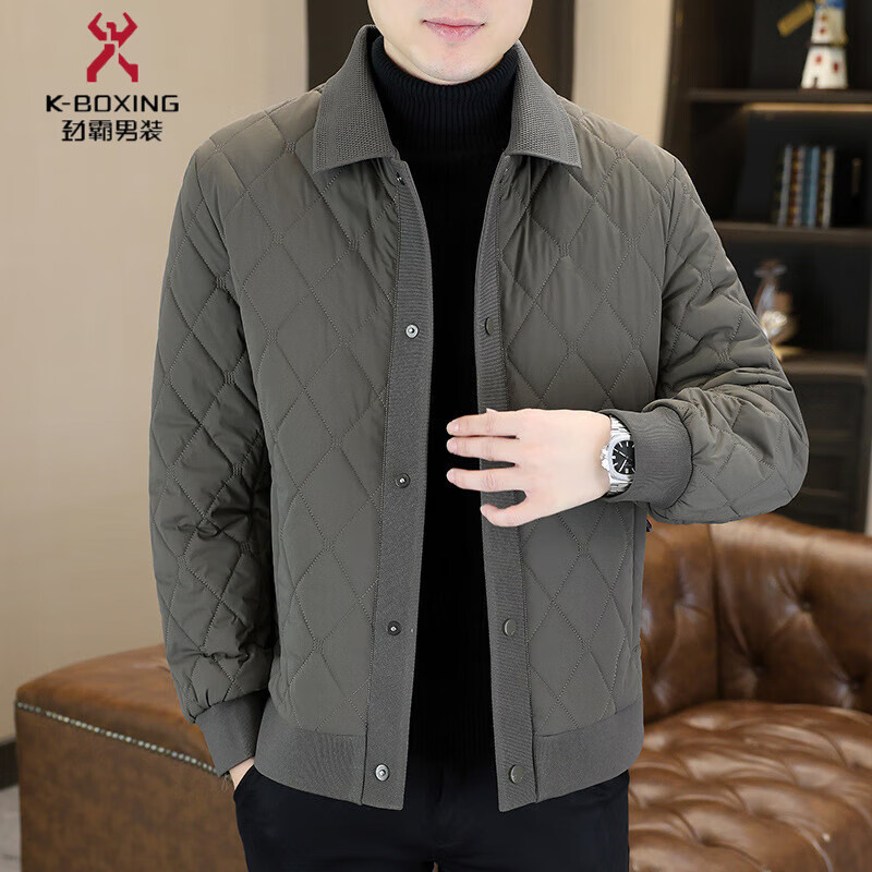 劲霸羽绒服新款桑蚕丝棉衣男士冬季轻薄棉服外套休闲加厚翻领棉袄上衣 灰色 XL 120-135斤