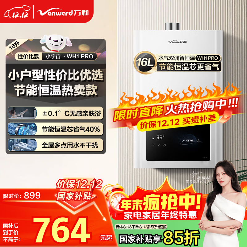 万和燃气热水器【小宇宙WH1】16升天然气水气双调恒温家用节能省气防冻以旧换新国家补贴15% 16WH1 PRO