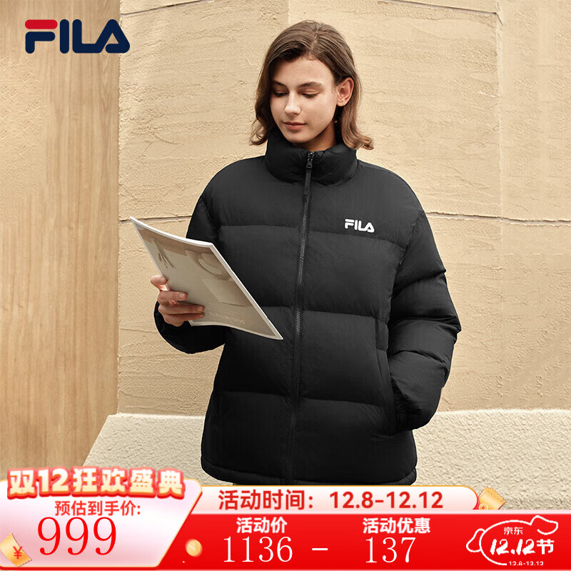 FILA 斐乐官方情侣款羽绒服2025冬季新款防泼水防污渍两面穿立领外套 正黑色-BK XL 180/100A/XL