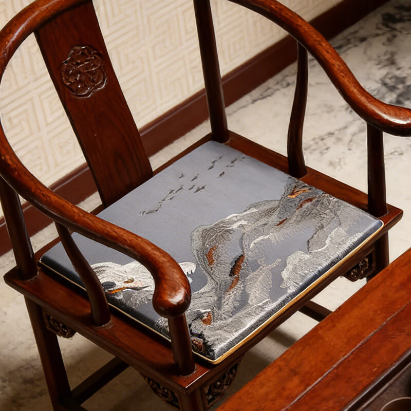 大唐梦红木椅子坐垫久坐屁股不疼垫子中式海绵座椅垫实木家具沙发垫定制 水墨 高精密 深蓝【刺绣/防滑/防水】 【更多沙发款式尺寸垫子定制】请联系客服