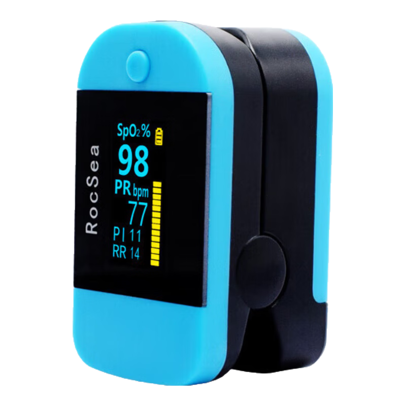 RocSea指夾式監(jiān)測(cè)儀醫(yī)用脈搏血氧飽和度監(jiān)測(cè)儀呼吸心率血氧儀手指脈氧夾 天藍(lán)色
