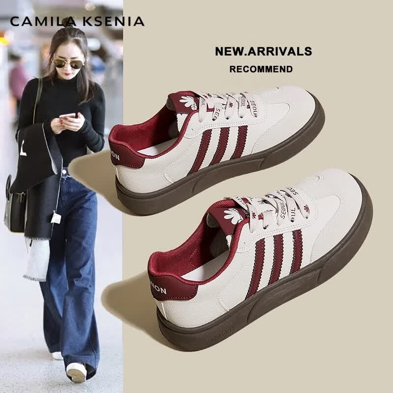 CAMILA KSENIA德训鞋女士2026新款休闲百搭夏季爆款小白鞋时尚平底鞋经典板鞋子 米红色 38