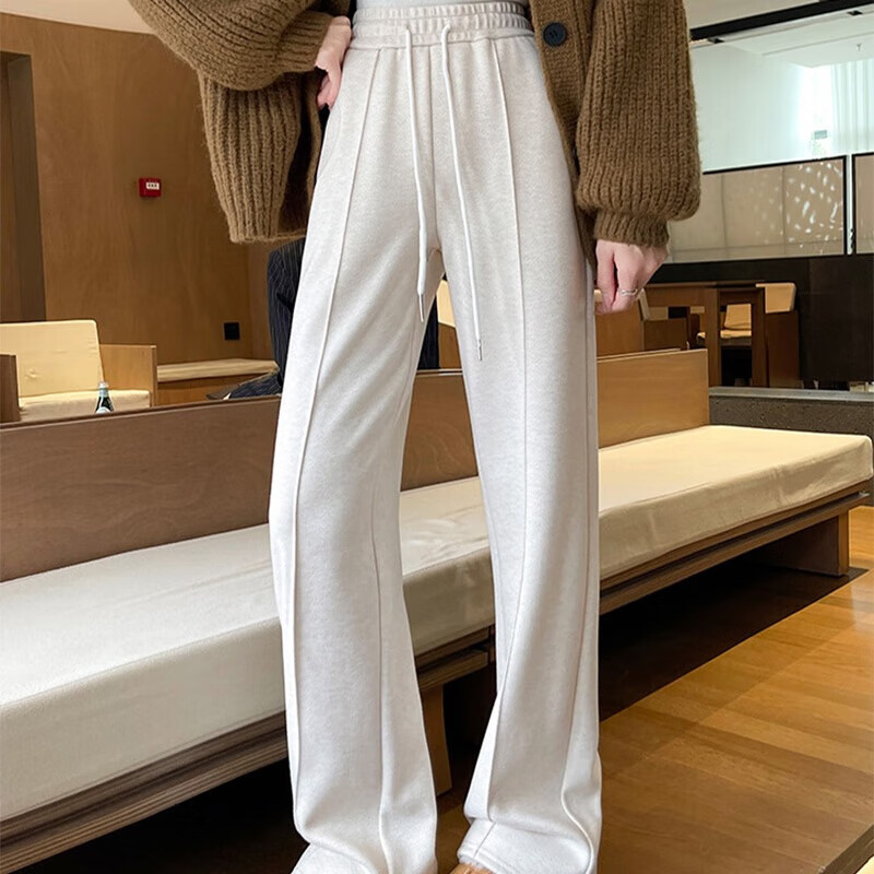 俞兆林人字纹毛呢阔腿裤子女2025年秋冬季新款高腰垂感宽松直筒休闲裤子 黑灰色 【高腰垂感显瘦】 XL 【推荐130-145斤】