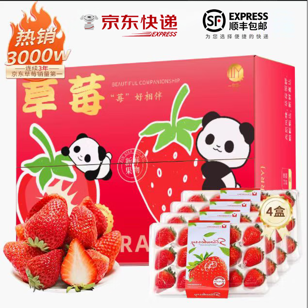 勿语大凉山露天种植新鲜草莓现摘现发 99红颜牛奶草莓礼盒产地直发 现货大凉山草莓4盒特大果礼盒装20g+