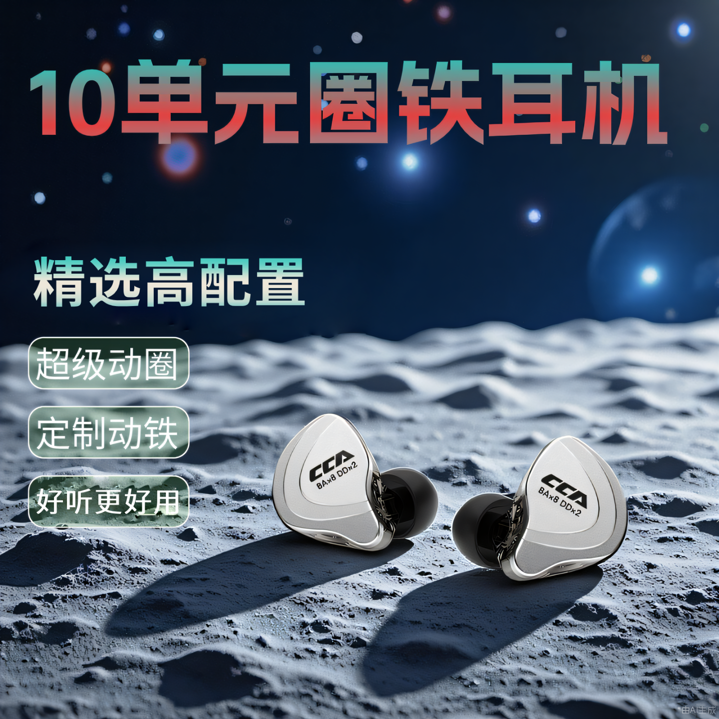 CCA C10十单元圈铁耳机入耳式有线带麦高音质重低音手机运动游戏降噪HiFi发烧音乐耳塞可换线蓝牙 青色【3.5mm圆孔 无麦款】