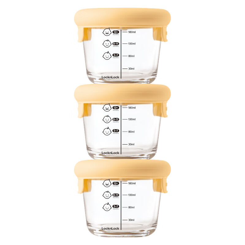 乐扣乐扣（LOCK&amp;LOCK）辅食盒婴幼儿保鲜玻璃碗套装箱收纳冷藏微波炉加热蒸煮 【230mL*3P】LNG508S3