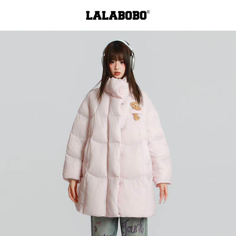 LALABOBO【商场同款】白鸭绒羽绒服25年冬新潮原创奶油风外套RBED-WSYR14 蓝色 M