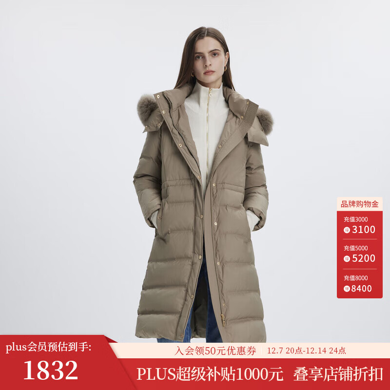 Scofield【远红外发热+90%鹅绒】女羽绒服狐狸毛领修身冬新款 棕色 M 165