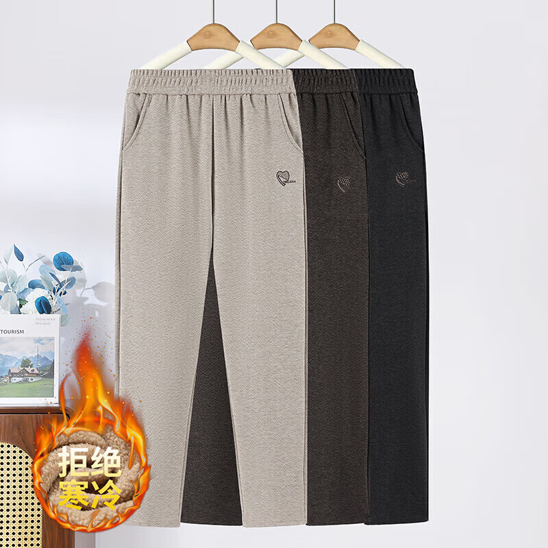 情罗兰（QINGLUOLAN）妈妈加绒裤老年人女裤中老年女装60岁70裤子奶奶外穿休闲裤棉裤女 692卡其 加绒 L （建议80-90斤）