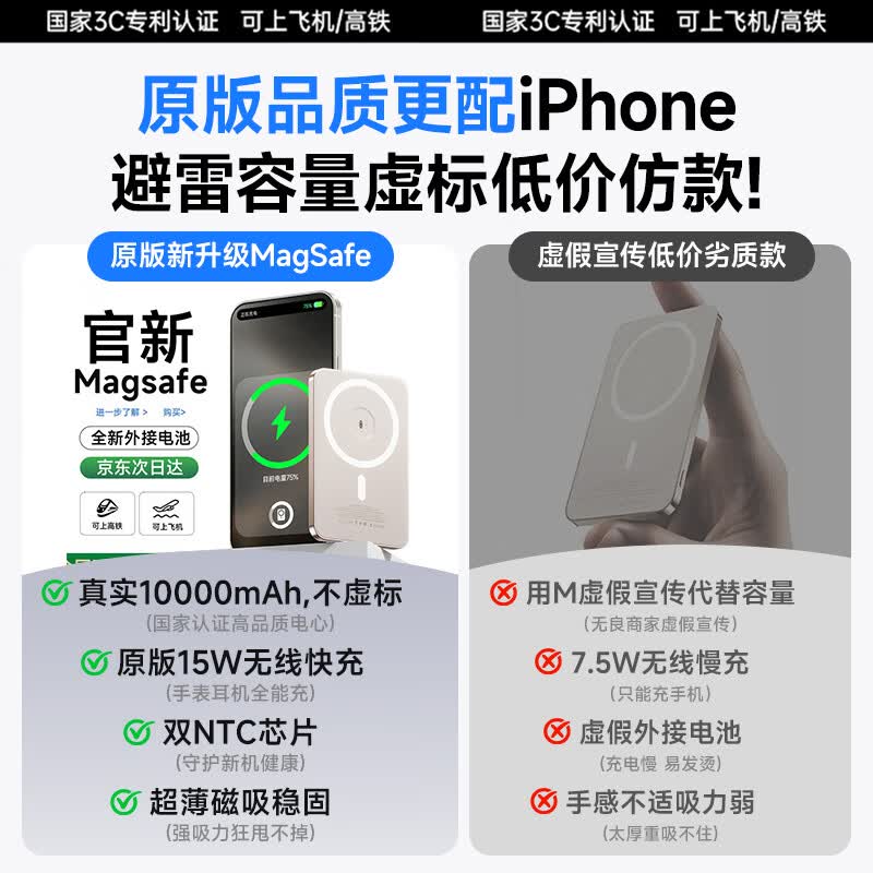卡仕创【国家3C认证】MagSafe磁吸充电宝Apple外接电池移动电源大容量20W超级快充超薄便携适配苹果安卓 【钛金色】新3C丨五千毫安丨外接电池 【国家3C认证】高品质电芯｜可上飞机｜20W快充