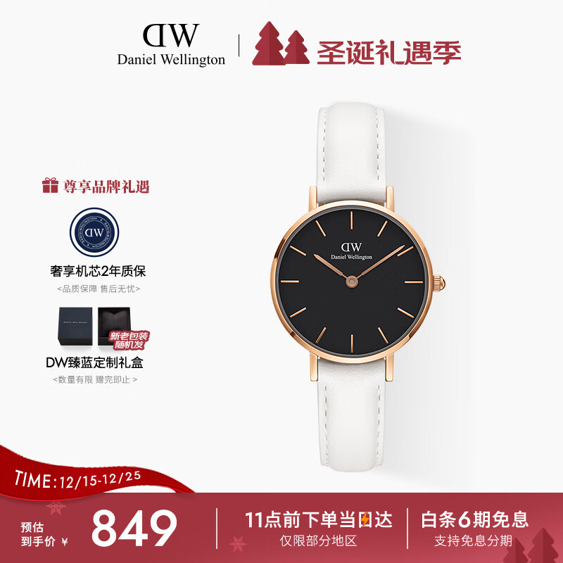 丹尼尔惠灵顿（DanielWellington）DW女表金色边皮革表带欧美简约风时尚石英表节日礼物DW00100285