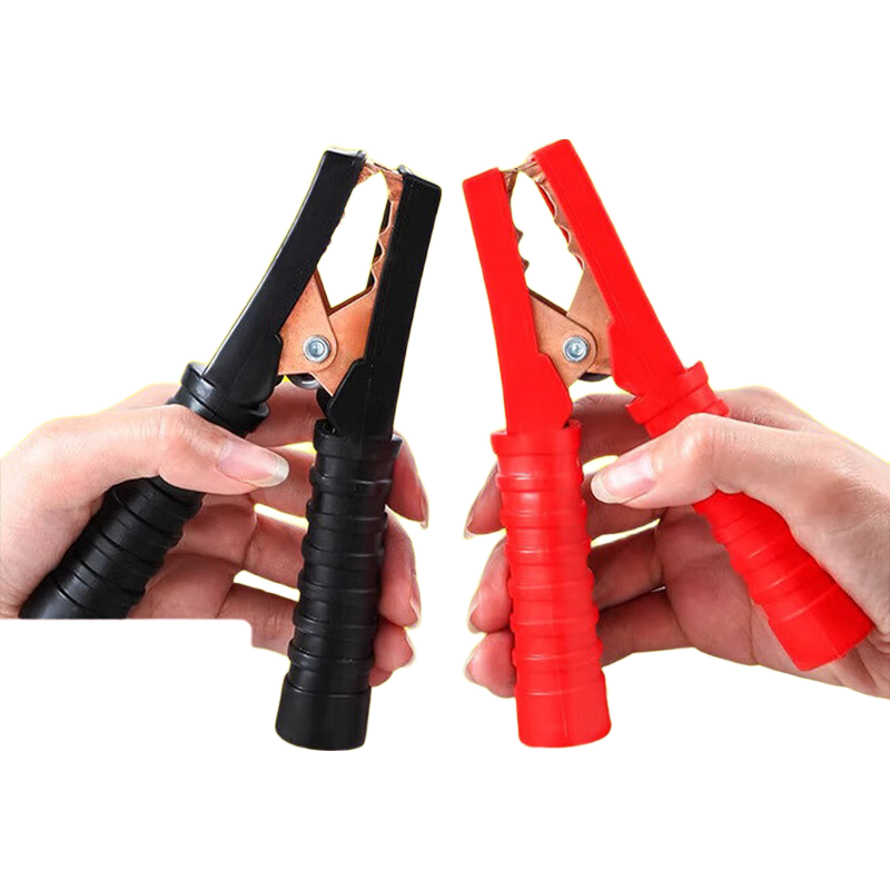 電瓶夾子純銅電瓶夾鱷魚夾電瓶夾子純銅電池夾子大號電瓶夾子搭電 加厚大號16CM全包鍍銅夾-1對【黑紅共2個】