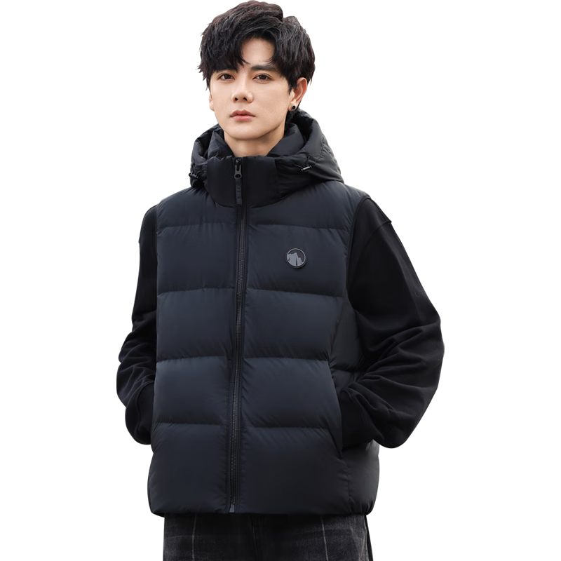 雪中飞男士羽绒马甲短款连帽时尚休闲90绒保暖防寒无袖羽绒外套男