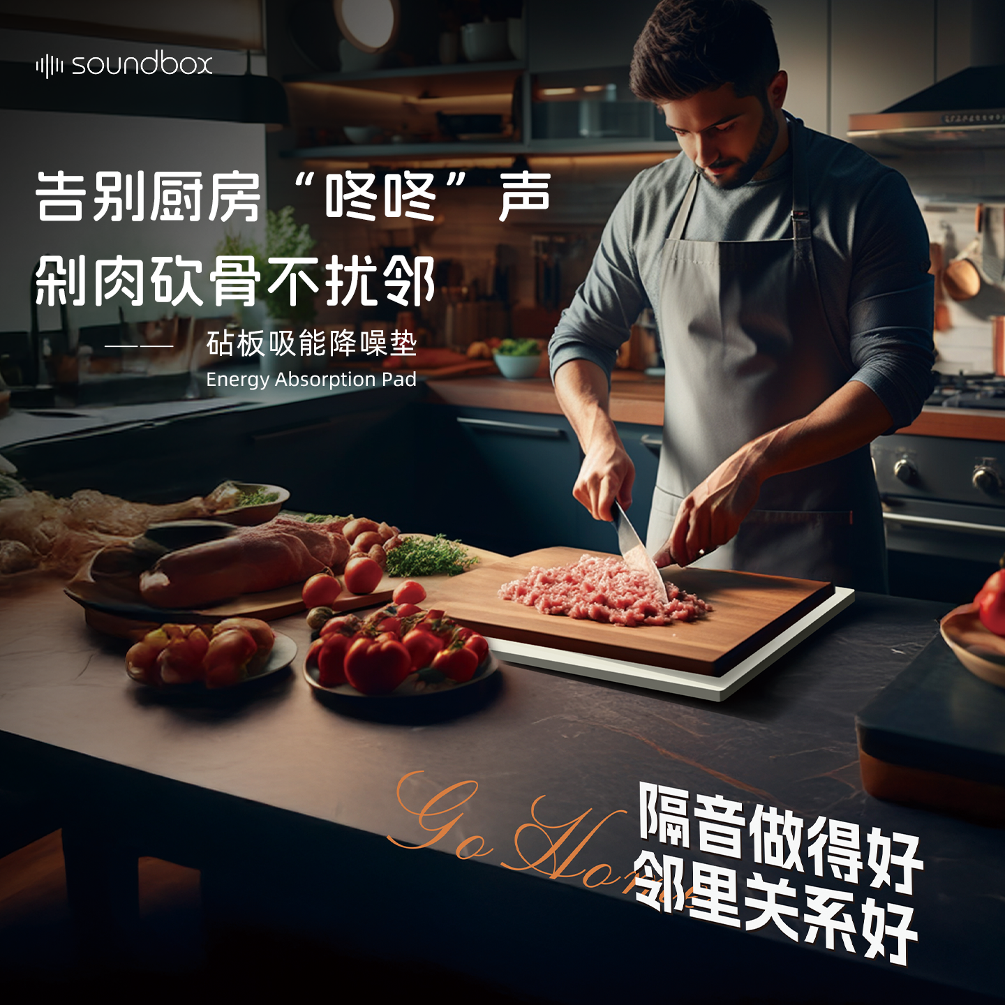 声博士（soundbox）家用剁肉砍骨砧板吸能降噪垫厨房食品级硅胶减震垫防滑隔音止振 砧板吸能降噪垫-MEap/300*450*10mm/米白色
