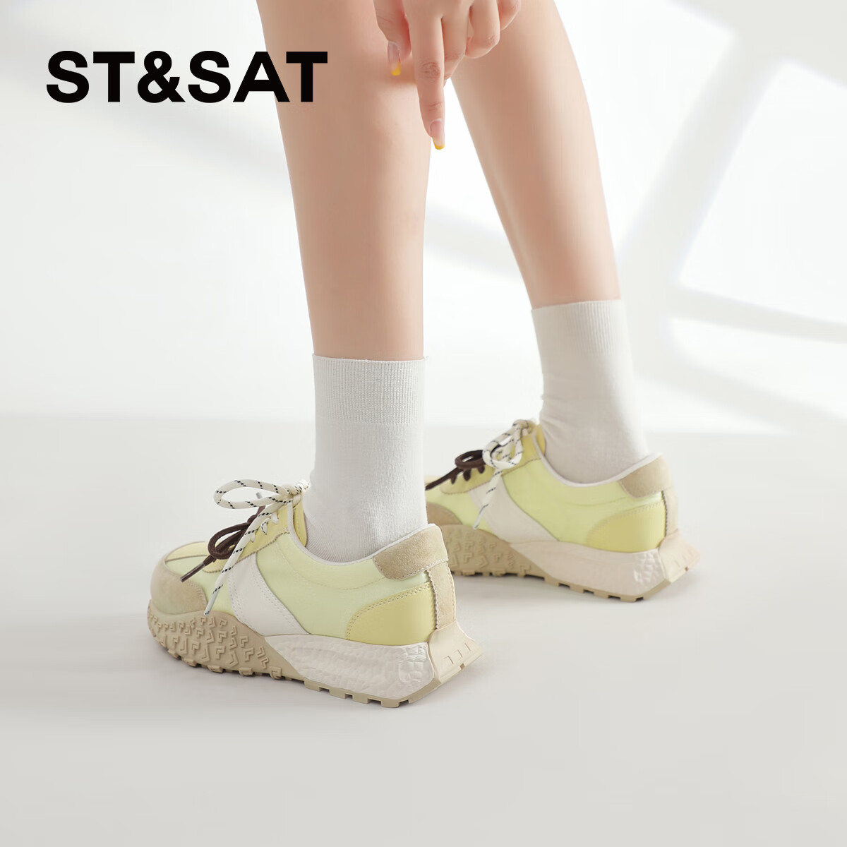星期六（St&Sat）2026春季新款芭蕾德训鞋女鞋厚底百搭休闲鞋运动鞋双鞋带阿甘鞋女 黄色 38