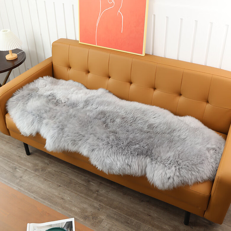 眷耐冬季羊毛沙发垫皮毛一体皮草坐垫加厚沙发套罩防滑羊皮地毯床头谈 浅灰色(皮毛一体) 50cm*60cm 精选（0.5P/两头平）