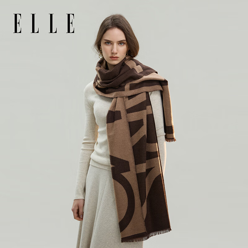 ELLE【礼盒装】披肩女士办公室保暖时尚百搭围巾围脖新款冬送礼