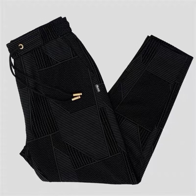 【尊享轻奢】2026男士时尚提花松紧腰长裤商务直筒轻奢休闲裤 黑色 加绒 32 (140~150斤)