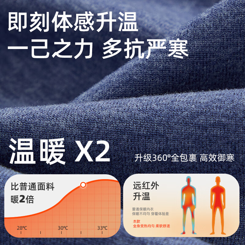 猫人男士保暖内衣套装秋衣秋裤新款青少年内搭女士暖肌衣抗静电秋冬季 黑色男款包领 XL