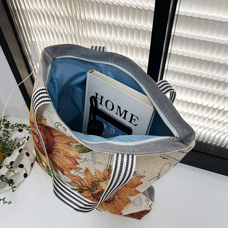 朋意手提帆布包复古时尚单肩包小众手提包帆布袋上班 包包 帆布袋手提包-向日葵2号-1个 无规格