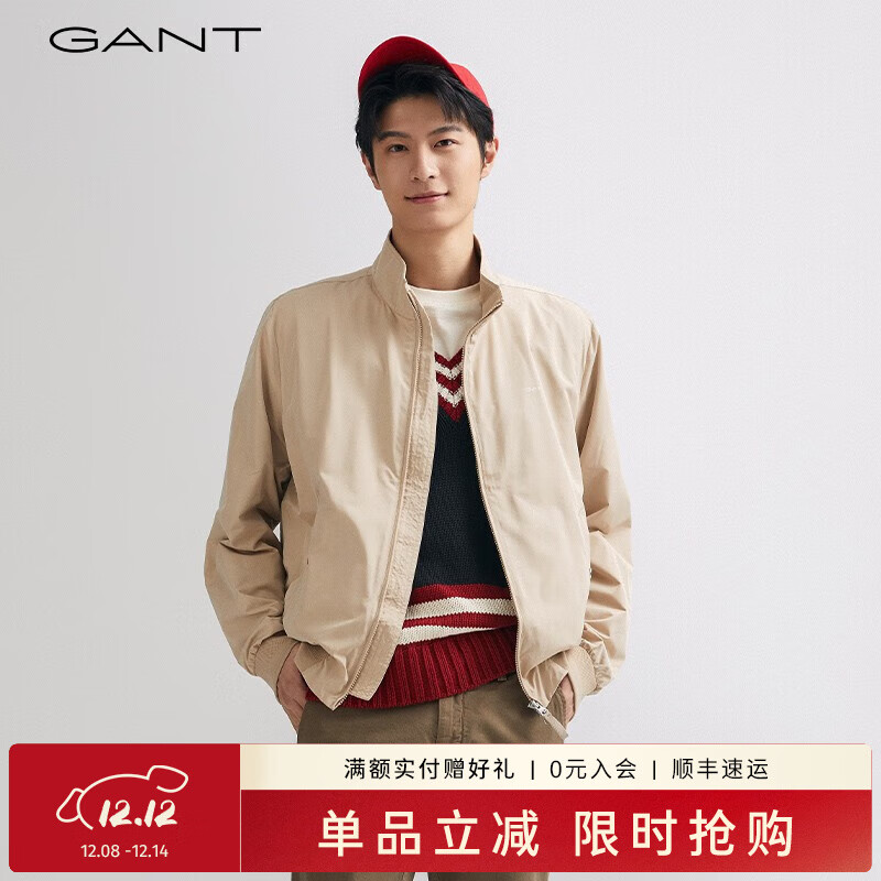 GANT/甘特商场同款男士商务休闲立领纯色拉链夹克美式工装风外套 277沙黄色 M