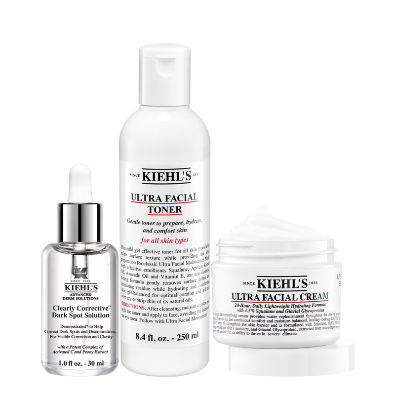 科顏氏（Kiehl's）高保濕水250ml+面霜50ml+安白瓶30ml護膚品 新年禮物