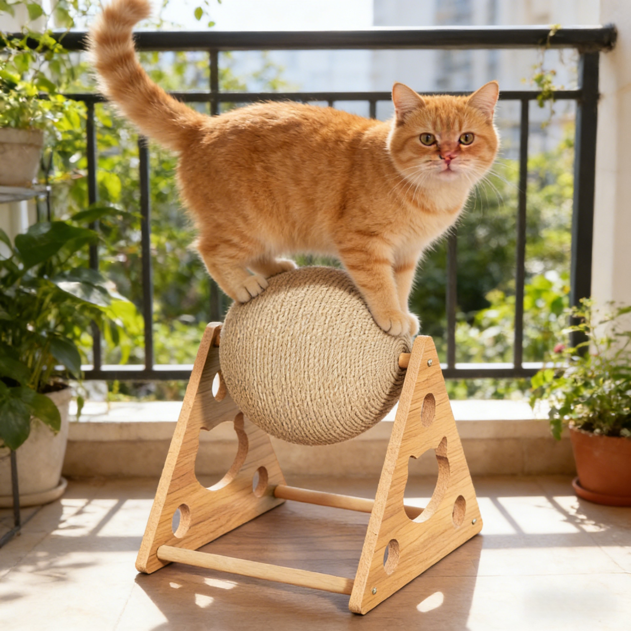 瓜洲牧猫玩具耐磨猫抓球猫咪猫爪板立式剑麻球猫抓板猫爬架自嗨逗猫棒 摩天轮猫抓球【足球款】 中号（23*19*22cm）