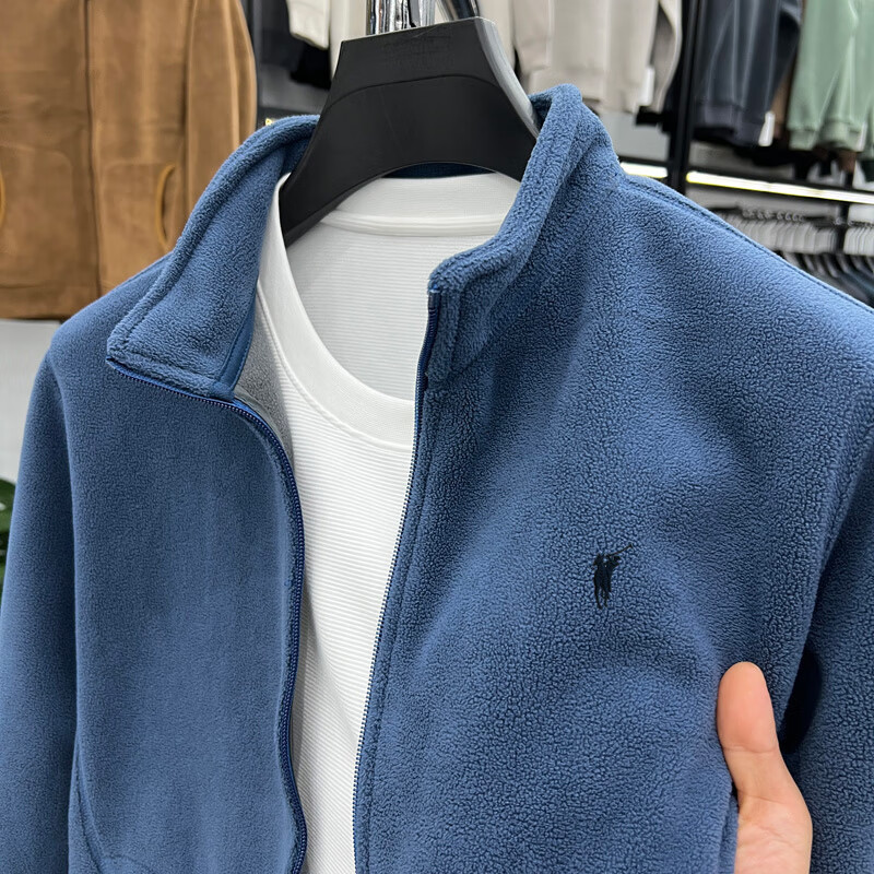 POLO NATION奥莱折扣保罗外套男士抓绒摇粒绒夹克男秋冬新款拉链卫衣宽松上衣 蓝色 M 100-115斤