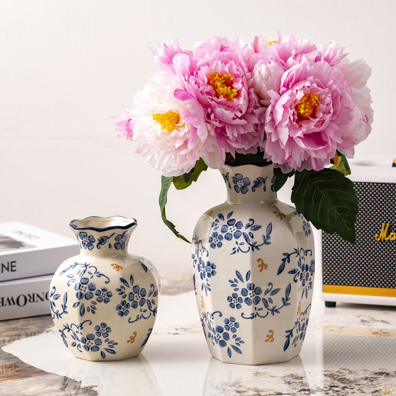 OYKTN创意青花瓷陶瓷花瓶侘寂风富贵竹艺术花瓶客厅摆件房间轻奢装饰品 釉知春-小号