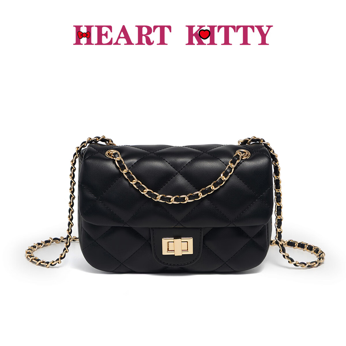 HEART KITTY高颜值菱格小香风链条包高级感气质百搭通勤单肩斜挎包生日礼物包 6607黑色