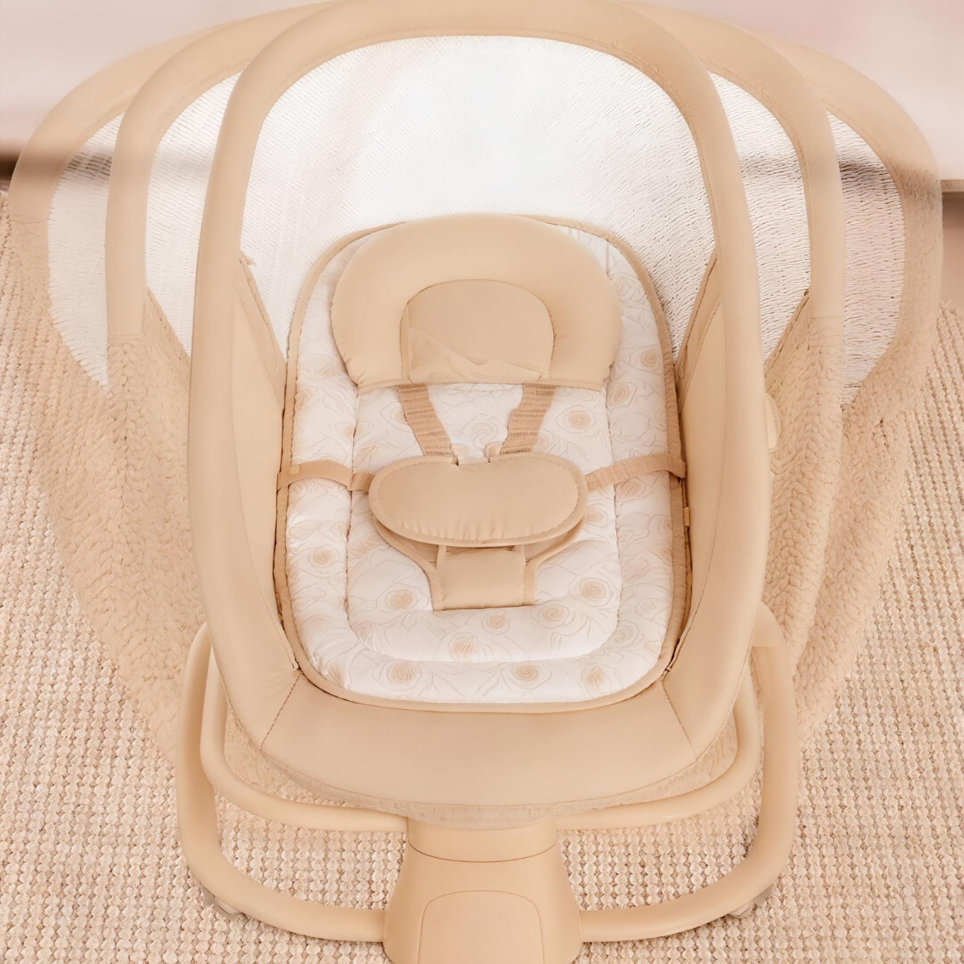 MASTELA哄娃神器新生儿婴儿电动摇摇椅婴幼儿安抚摇篮椅宝宝摇椅可躺可坐 四合一摇椅卡其色（带餐盘）