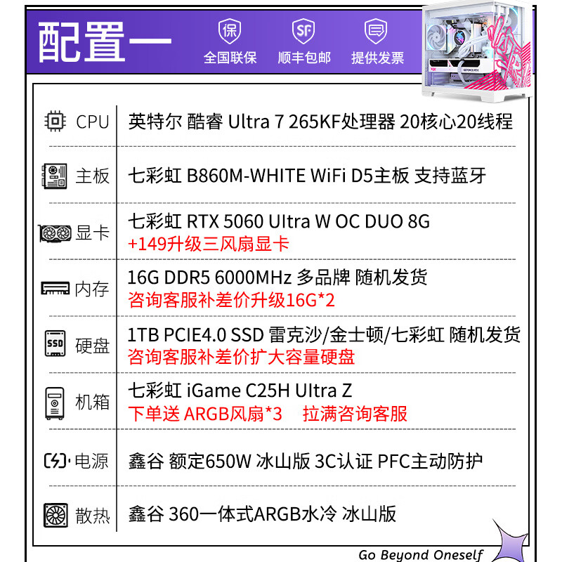 七彩虹iGame RTX 5060 Ti 5070 Ti主机14600KF台式diy组装电脑电竞游戏整机 14600KF RTX5060主机 32G+1T