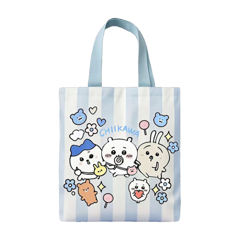 单肩包吉伊卡哇帆布包女生可爱新款大容量学生补习袋手提拉帆布袋 吉伊卡娃蓝色【材料升级】