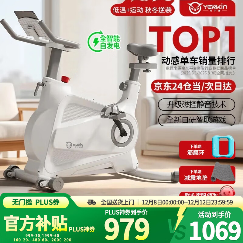 英尔健家用动感单车智能磁控静音运动减肥健身器材室内脚踏车健身单车 [尊享款]自发电+手机智能调阻