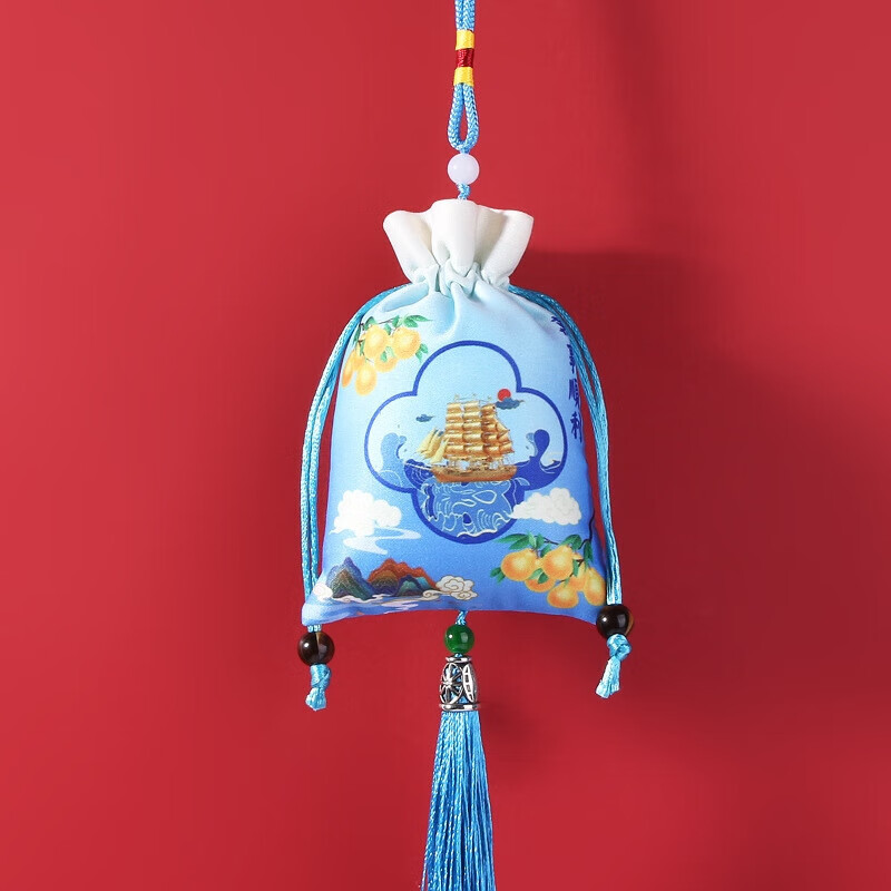 古风香囊端午节香包荷包汽车挂件首饰袋祈福福袋汉服随身配饰 湖蓝万事顺利 空袋配薰衣草香粉