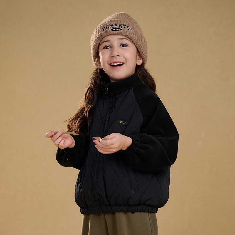 棉花堂（cottontown）棉花堂童装男童外套夹棉秋冬款新款中大童冬季加棉夹克衫保暖冬装 黑色 90 90/52