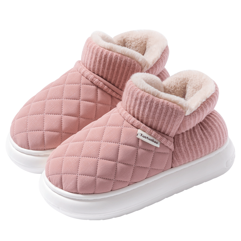 2026新款女士冬厚底防滑棉鞋耐磨居家保暖加绒包跟棉拖鞋外穿 粉色【超级保暖】 36-37 【适合35-36脚】