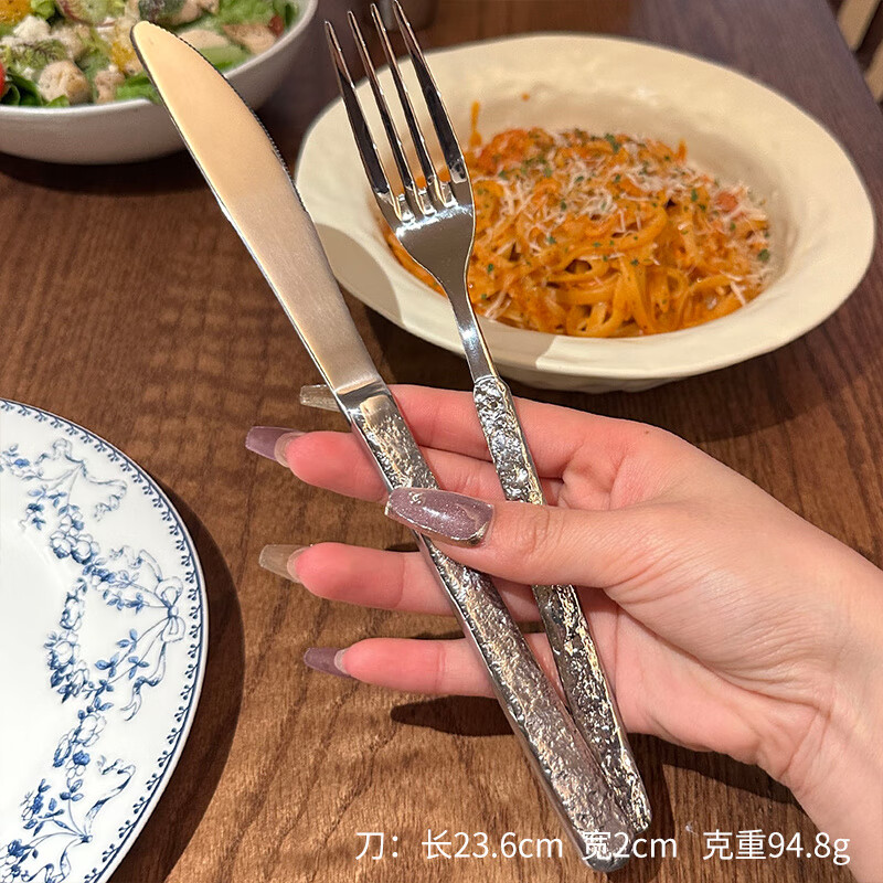 雙槍（Suncha）品質(zhì)同款【老板娘自用輕奢款】創(chuàng)意巖石紋牛排刀叉套組304不銹鋼 巖石紋西餐刀【400不銹鋼】