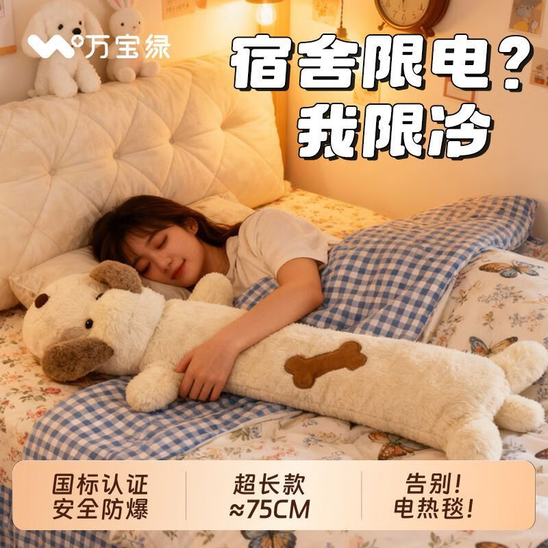 万宝绿充电式长条热水袋可拆洗卡通款男女生宿舍被窝专用防爆热水袋暖手 温暖整个冬季【升级 充电款】棕色 安全防爆