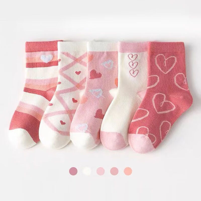 奥特曼秋冬季毛圈袜加厚儿童袜子厚款小孩袜子男女童中大童婴幼儿宝宝袜 【5双】平板粉色爱心  均码 （脚长10-12cm）b