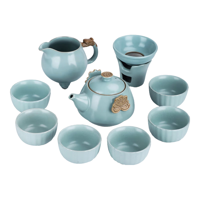 京峰閣 茶具整套 景德鎮陶瓷汝窯喜氣蓮蓮茶杯茶海茶壺套組家用禮盒套裝 喜氣蓮蓮套組