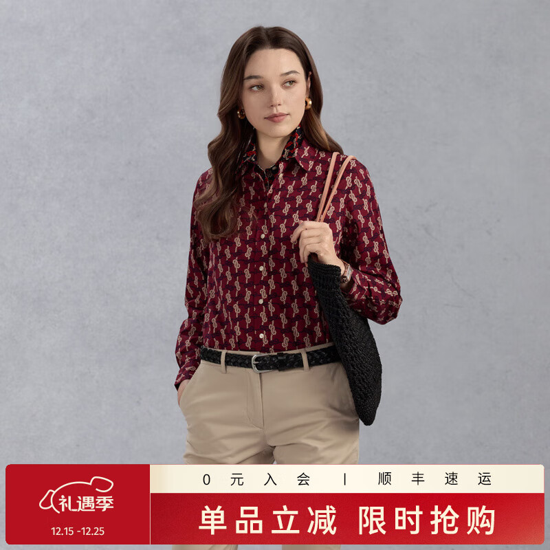 GANT/甘特【100%棉】女士法式复古衬衣宽松舒适印花格子长袖衬衫 604-红色 36