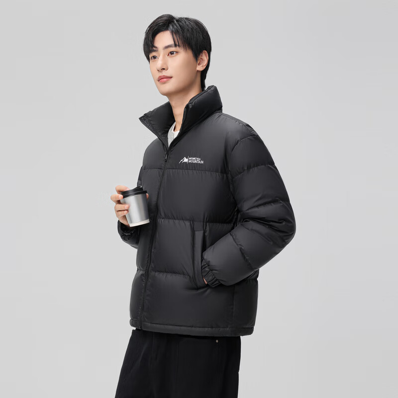 雪中飞【反季清仓】新款百搭时尚休闲斜插式口袋男女同款短款立领羽绒服 黑色|8056 2XL 185/100A