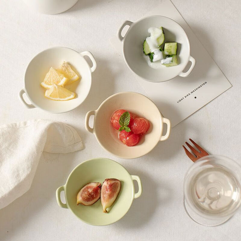 蘸料碟味碟调料碟小碟子调味碟酱料碟小号碗ins陶瓷家用INS风餐具 迷你双耳锅绿色1个装
